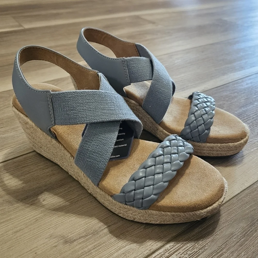 NEW Espadrille Women's Espadrille Wedge Sandals Blue Braided Elastic Slingback - Picture 8 of 13